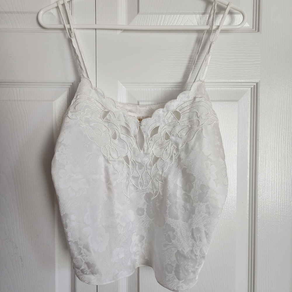 NWT VTG Victoria's Secret Gold Label Floral Paisley White Cami Cropped Tank, M